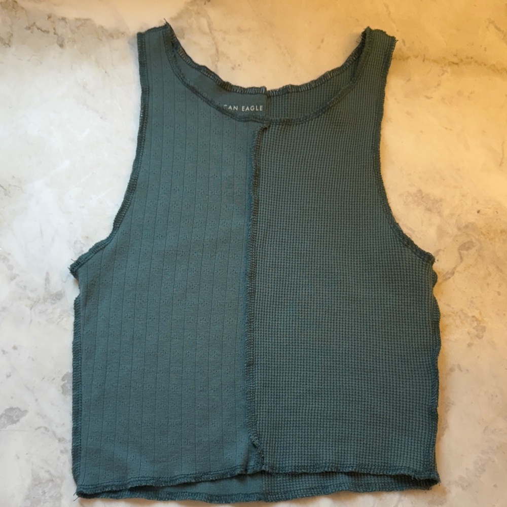 American Eagle Outfitters Teal Split-Texture Ribbed Tank